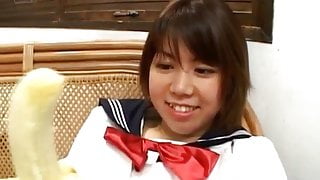 Ai Kazumi in school uniform sucks cock