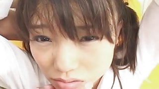 Horny Japanese teen in school uniform sucks cock Uncensored